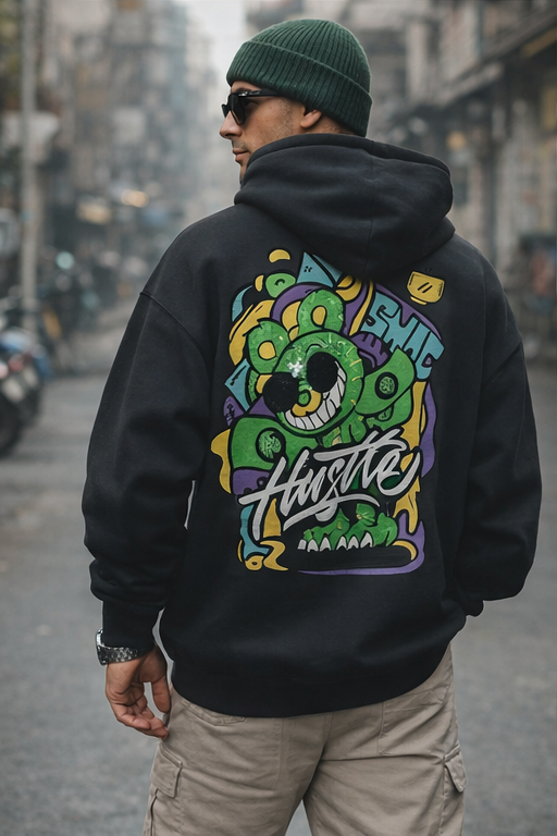 Hustle Black Oversized Back Graphic Printed Hoodie (Copy) (Copy) (Copy) (Copy)