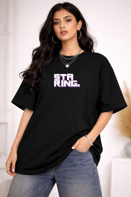 Staring. Oversized T-shirt