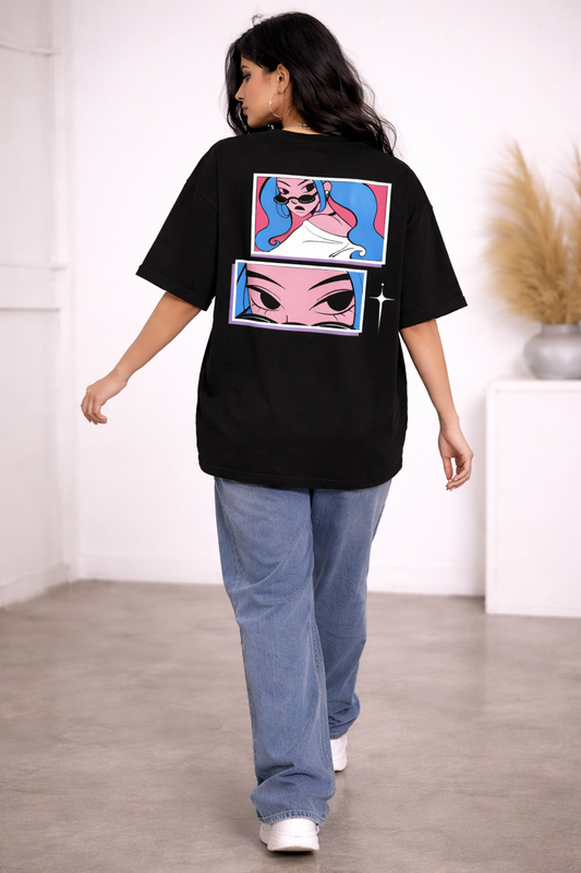 Staring. Oversized T-shirt