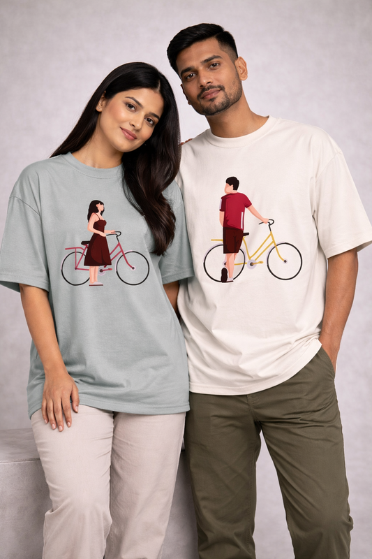 Bicycle Love Couple Oversized T-shirt